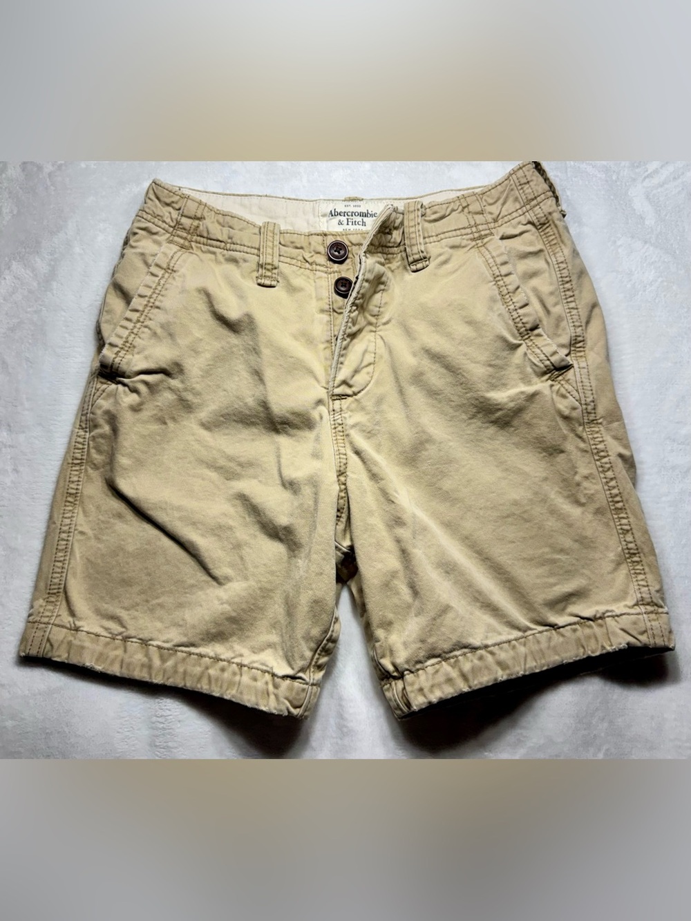 Y2K Abercrombie & Fitch Men’s Beige Khaki Shorts Flat Front Pockets
